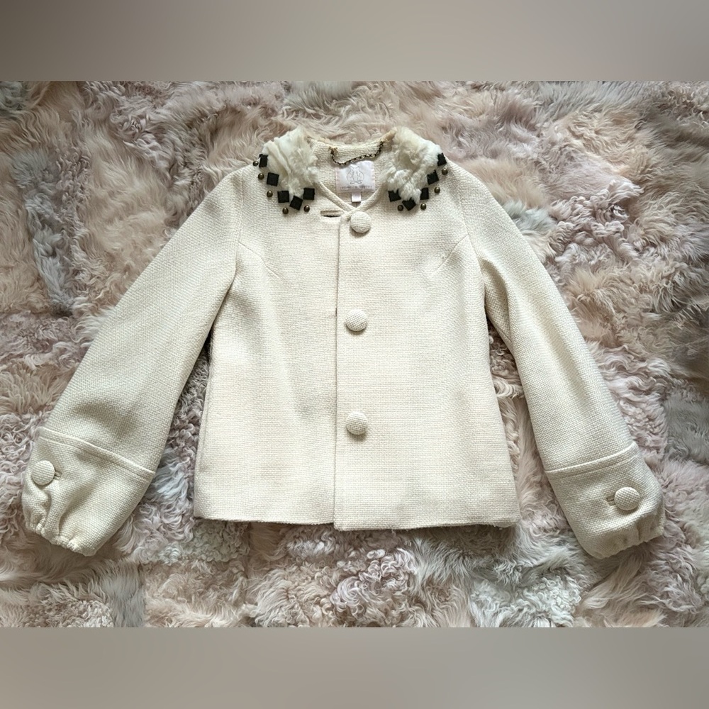 Rebecca Taylor Cream Blazer with Faux Fur Collar